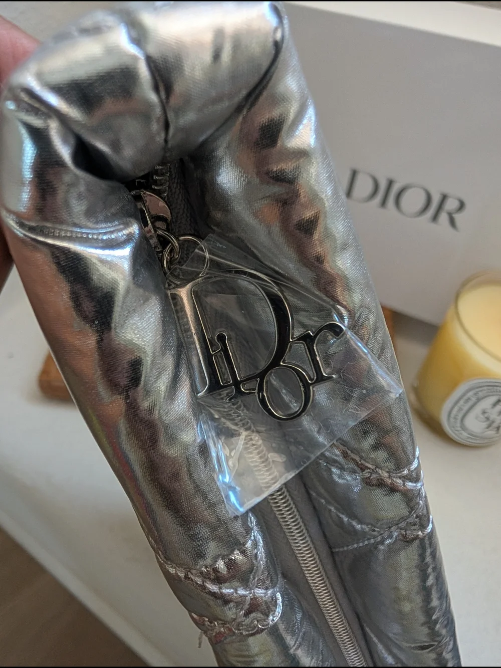 Dior Cannage Print Silver Metallic Pouch GWP